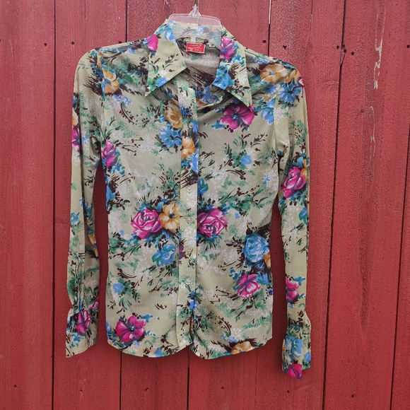 Vintage Trousers Up Floral Button Down Shirt Long Sleeve Sz 9 Small - Picture 2 of 9